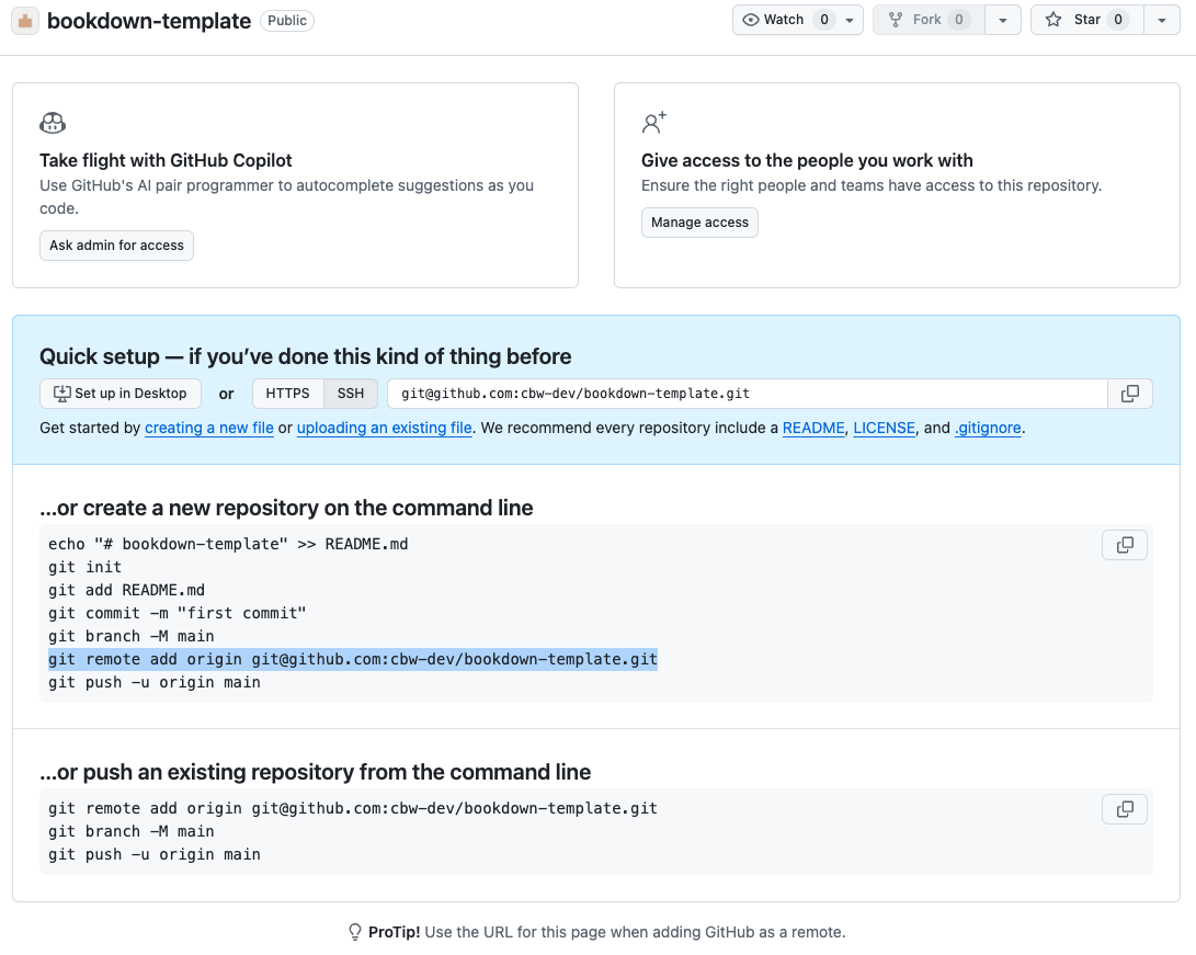 landing page after making a git repo