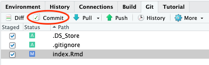 selected files in the git window and the commit button highlighted