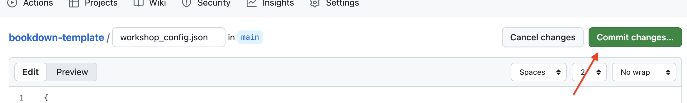 Image showing how to find the commit button