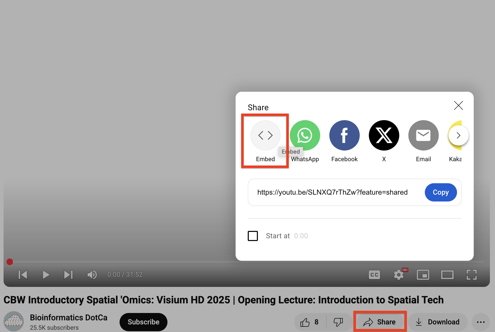 Image showing how to find a YouTube embed code